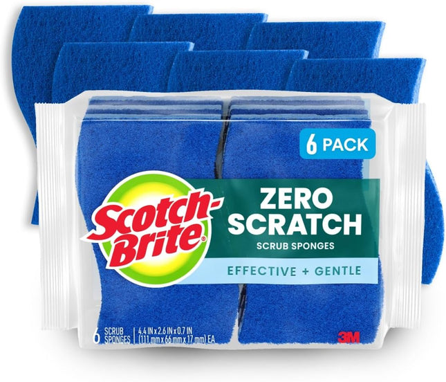 Губка для мытья посуды Scotch-Brite Zero Scratch, 6 шт., для уборки дома, ванной комнаты и других поверхностей, не царапает, безопасна для различных поверхностей, идеально подходит для посуды с антипригарным покрытием