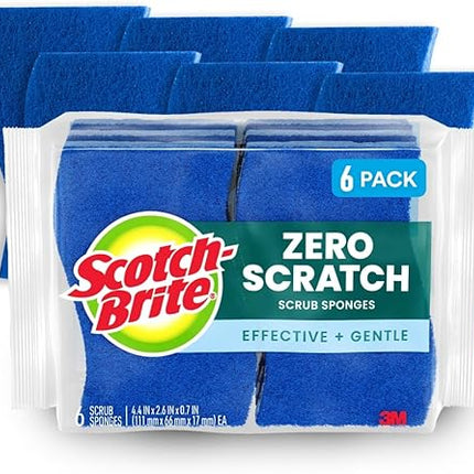 Губка для мытья посуды Scotch-Brite Zero Scratch, 6 шт., для уборки дома, ванной комнаты и других поверхностей, не царапает, безопасна для различных поверхностей, идеально подходит для посуды с антипригарным покрытием