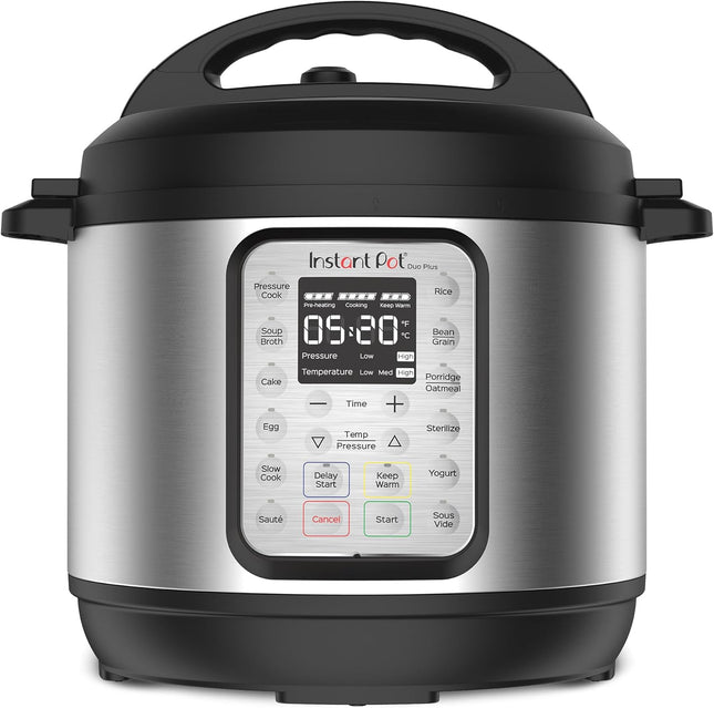 Мультиварка Instant Pot Duo Plus 9-в-1: скороварка, медленноварка, рисоварка, пароварка, соте, йогуртница, подогрев и стерилизатор; включает приложение с более чем 800 рецептами, нержавеющая сталь, 5,7 л.