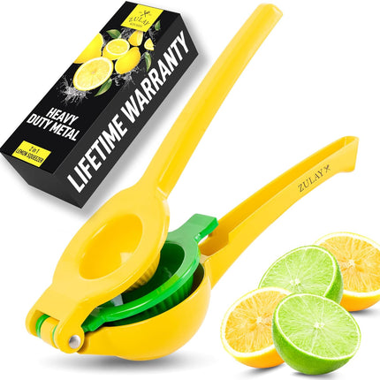 【Local warehouse】Zulay Kitchen Metal 2-in-1 Lemon Squeezer - Sturdy Max Extraction Hand Juicer Lemon Squeezer Gets Every Last Drop - Easy to Clean Manual Citrus Juicer - Easy-Use Lemon Juicer Squeezer - Yellow/Green