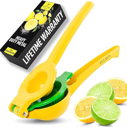 【Local warehouse】Zulay Kitchen Metal 2-in-1 Lemon Squeezer - Sturdy Max Extraction Hand Juicer Lemon Squeezer Gets Every Last Drop - Easy to Clean Manual Citrus Juicer - Easy-Use Lemon Juicer Squeezer - Yellow/Green