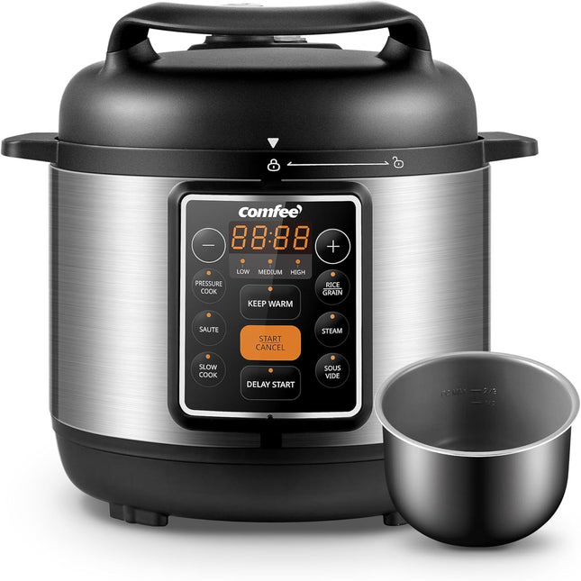 COMFEE’ 12-in-1 Electric Pressure Cooker, Instant Multi, Non-Stick Pot, Yogurt Maker, Rice Cooker, Slow, Sauté Steamer, Pressure Cooker 6 Quart Black