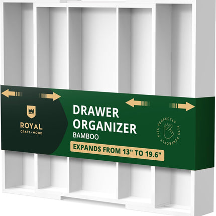 ROYAL CRAFT WOOD Роскошный органайзер для кухонного ящика из бамбука – органайзер для столовых приборов, держатель для кухонной утвари и лоток для столовых приборов, разделители для ящиков для столовых приборов (9 отделений, натуральный)
