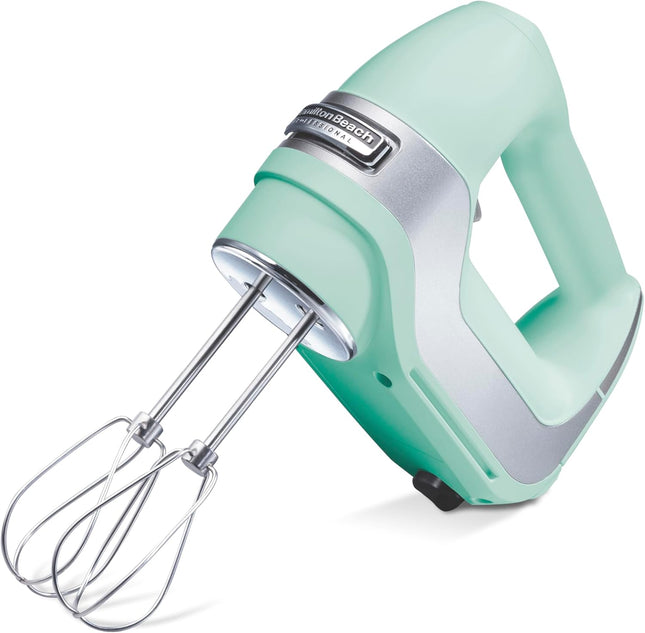 Hamilton Beach Professional 5-Speed Electric Hand Mixer with High-Performance DC Motor, Slow Start, Snap-On Storage Case, Stainless Steel Beaters, Dough Hooks & Whisk, Red and Chrome (62653)