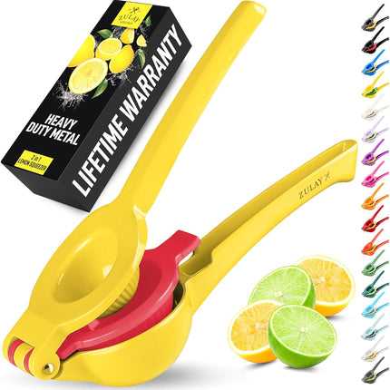 【Local warehouse】Zulay Kitchen Metal 2-in-1 Lemon Squeezer - Sturdy Max Extraction Hand Juicer Lemon Squeezer Gets Every Last Drop - Easy to Clean Manual Citrus Juicer - Easy-Use Lemon Juicer Squeezer - Yellow/Green