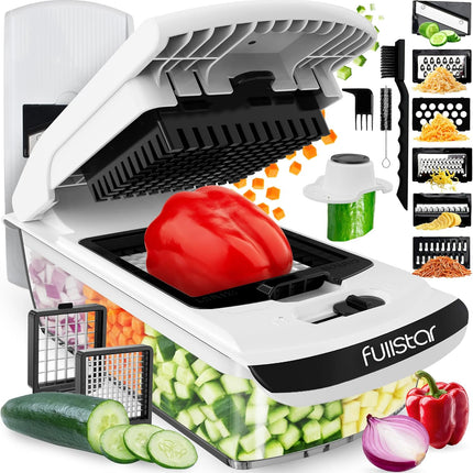 Fullstar The Original Pro Chopper - Овощерезка и спиралайзер, измельчитель продуктов с контейнером, фрукторезка, кухонные гаджеты и подарки, товары для дома (4 в 1, белый)