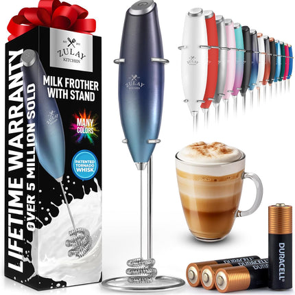 Zulay Kitchen Мощный капучинатор-пеновзбиватель на батарейках Duracell – Ультрабыстрый ручной миксер для напитков – Электрический венчик для взбивания пены для кофе, латте, капучино и матча – Мотор Z1 – Черный