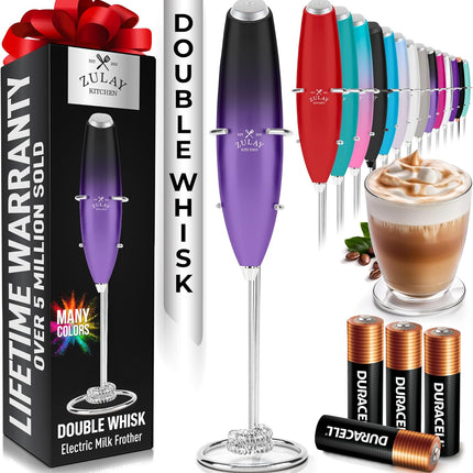 Zulay Kitchen Мощный капучинатор-пеновзбиватель на батарейках Duracell – Ультрабыстрый ручной миксер для напитков – Электрический венчик для взбивания пены для кофе, латте, капучино и матча – Мотор Z1 – Черный