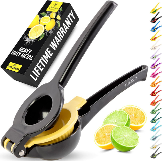【Local warehouse】Zulay Kitchen Metal 2-in-1 Lemon Squeezer - Sturdy Max Extraction Hand Juicer Lemon Squeezer Gets Every Last Drop - Easy to Clean Manual Citrus Juicer - Easy-Use Lemon Juicer Squeezer - Yellow/Green
