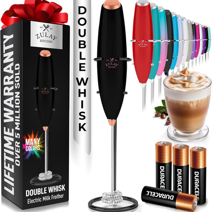 Zulay Kitchen Мощный капучинатор-пеновзбиватель на батарейках Duracell – Ультрабыстрый ручной миксер для напитков – Электрический венчик для взбивания пены для кофе, латте, капучино и матча – Мотор Z1 – Черный