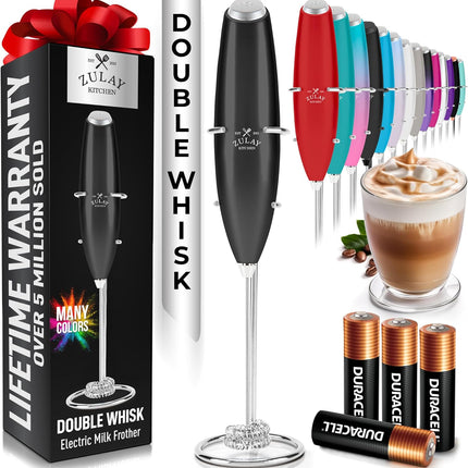 Zulay Kitchen Мощный капучинатор-пеновзбиватель для молока с батарейками Duracell — Сверхбыстрый ручной миксер для напитков — Электрический венчик для приготовления пенки для кофе, латте, капучино и матчи — Мотор Z1 — Черный