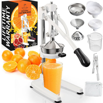 Соковыжималка Zulay Kitchen из чугуна – Прочная ручная соковыжималка со съемными ситами для легкой очистки, Пресс для апельсинового сока цитрусовых, Идеально подходит для барменов, любителей сока и приверженцев здорового образа жизни