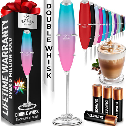 Zulay Kitchen Мощный капучинатор-пеновзбиватель на батарейках Duracell – Ультрабыстрый ручной миксер для напитков – Электрический венчик для взбивания пены для кофе, латте, капучино и матча – Мотор Z1 – Черный