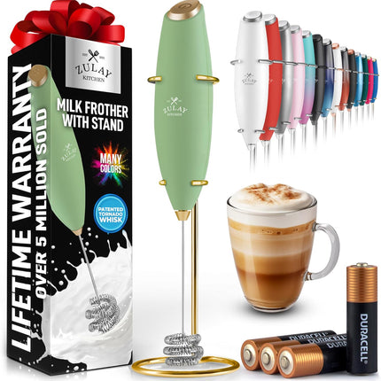 Zulay Kitchen Мощный капучинатор-пеновзбиватель на батарейках Duracell – Ультрабыстрый ручной миксер для напитков – Электрический венчик для взбивания пены для кофе, латте, капучино и матча – Мотор Z1 – Черный