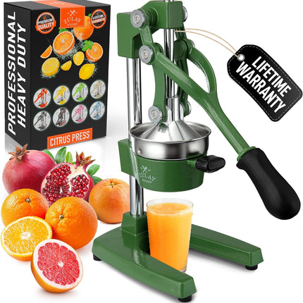 Соковыжималка Zulay Kitchen из чугуна – Прочная ручная соковыжималка со съемными ситами для легкой очистки, Пресс для апельсинового сока цитрусовых, Идеально подходит для барменов, любителей сока и приверженцев здорового образа жизни