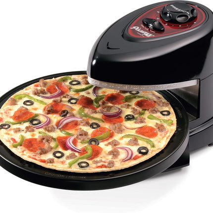 Presto 03434 Pizzaz Plus Вращающаяся печь – 12-дюймовая, настольная печь для пиццы, антипригарный противень, верхний и нижний нагревательные элементы, легко чистить, зеленый/золотой
