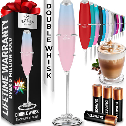 Zulay Kitchen Мощный капучинатор-пеновзбиватель для молока с батарейками Duracell — Сверхбыстрый ручной миксер для напитков — Электрический венчик для приготовления пенки для кофе, латте, капучино и матчи — Мотор Z1 — Черный