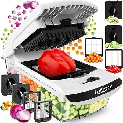Fullstar The Original Pro Chopper - Овощерезка и спиралайзер, измельчитель продуктов с контейнером, фрукторезка, кухонные гаджеты и подарки, товары для дома (4 в 1, белый)