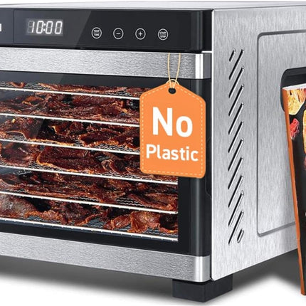 Cosori Food Dehydrator, Bigger Than 7 Trays with Large 6.5 ft² Drying Space, Stainless Steel Trays, 600W Faster Drying, 165°F Dehydrated Dryer for Jerky, Dog Treats, Herbs, Meat, Fruit, Yogurt, Silver