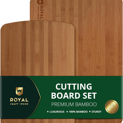 ROYAL CRAFT WOOD Деревянные разделочные доски для приготовления пищи и сервировки – Набор сервировочных досок из бамбукового дерева с глубоким желобом для сока и боковыми ручками – Для мясной нарезки и разделки мяса