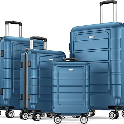 SHOWKOO Luggage Set (4-piece, Navy Blue): Durable 100% PC Expandable Hardside Luggage with Double Wheels and TSA Lock.