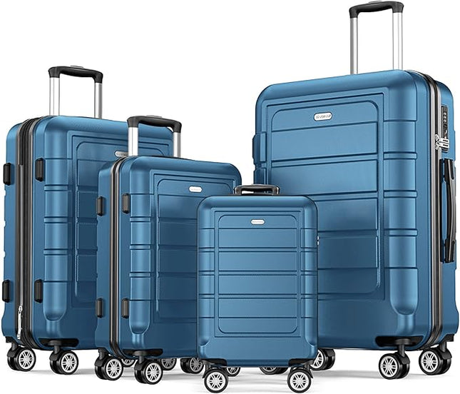 SHOWKOO Luggage Set (4-Piece, Navy Blue): Durable 100% polycarbonate expandable suitcases with double wheels and TSA lock.