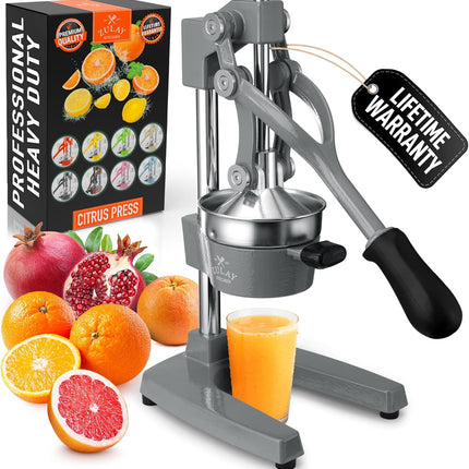 Соковыжималка Zulay Kitchen из чугуна – Прочная ручная соковыжималка со съемными ситами для легкой очистки, Пресс для апельсинового сока цитрусовых, Идеально подходит для барменов, любителей сока и приверженцев здорового образа жизни