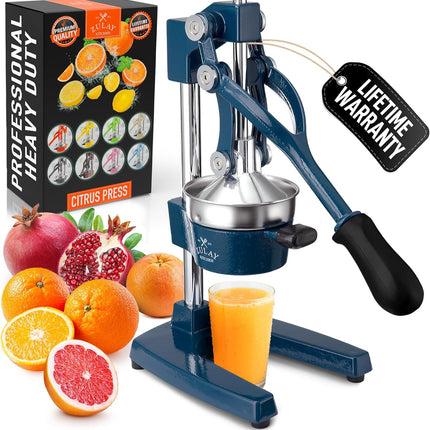 Соковыжималка Zulay Kitchen из чугуна – Прочная ручная соковыжималка со съемными ситами для легкой очистки, Пресс для апельсинового сока цитрусовых, Идеально подходит для барменов, любителей сока и приверженцев здорового образа жизни