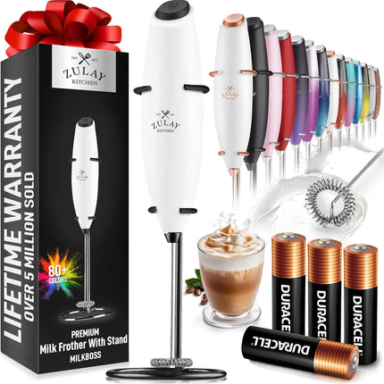 Zulay Kitchen Мощный капучинатор-пеновзбиватель на батарейках Duracell – Ультрабыстрый ручной миксер для напитков – Электрический венчик для взбивания пены для кофе, латте, капучино и матча – Мотор Z1 – Черный