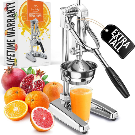 Соковыжималка Zulay Kitchen из чугуна – Прочная ручная соковыжималка со съемными ситами для легкой очистки, Пресс для апельсинового сока цитрусовых, Идеально подходит для барменов, любителей сока и приверженцев здорового образа жизни