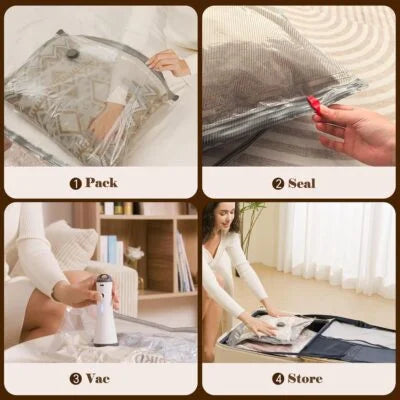Vacbird 15 Pack Vacuum Bags for Travel with Rechargeable Cordless Electric Pump, Carry-on Packing Bags for Luggage and Suitcase, Space Saver for Clothes and Clothing