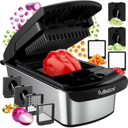 Fullstar The Original Pro Chopper - Овощерезка и спиралайзер, измельчитель продуктов с контейнером, фрукторезка, кухонные гаджеты и подарки, товары для дома (4 в 1, белый)