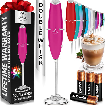 Zulay Kitchen Мощный капучинатор-пеновзбиватель на батарейках Duracell – Ультрабыстрый ручной миксер для напитков – Электрический венчик для взбивания пены для кофе, латте, капучино и матча – Мотор Z1 – Черный