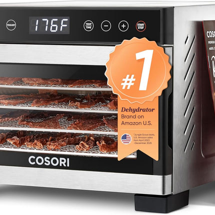 Cosori Food Dehydrator, Bigger Than 7 Trays with Large 6.5 ft² Drying Space, Stainless Steel Trays, 600W Faster Drying, 165°F Dehydrated Dryer for Jerky, Dog Treats, Herbs, Meat, Fruit, Yogurt, Silver