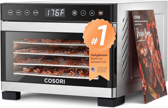Cosori Food Dehydrator, Bigger Than 7 Trays with Large 6.5 ft² Drying Space, Stainless Steel Trays, 600W Faster Drying, 165°F Dehydrated Dryer for Jerky, Dog Treats, Herbs, Meat, Fruit, Yogurt, Silver