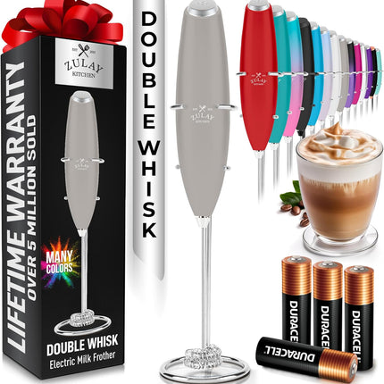 Zulay Kitchen Мощный капучинатор-пеновзбиватель для молока с батарейками Duracell — Сверхбыстрый ручной миксер для напитков — Электрический венчик для приготовления пенки для кофе, латте, капучино и матчи — Мотор Z1 — Черный
