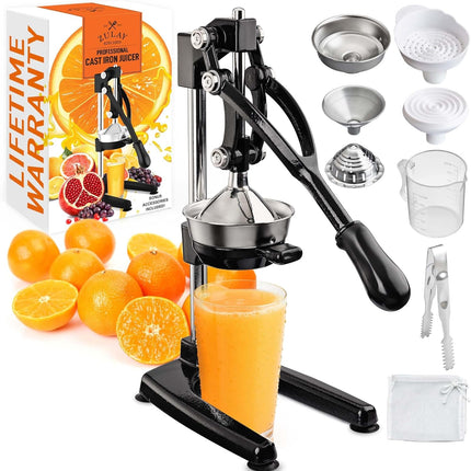 Соковыжималка Zulay Kitchen из чугуна – Прочная ручная соковыжималка со съемными ситами для легкой очистки, Пресс для апельсинового сока цитрусовых, Идеально подходит для барменов, любителей сока и приверженцев здорового образа жизни