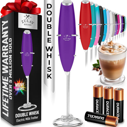 Zulay Kitchen Мощный капучинатор-пеновзбиватель на батарейках Duracell – Ультрабыстрый ручной миксер для напитков – Электрический венчик для взбивания пены для кофе, латте, капучино и матча – Мотор Z1 – Черный