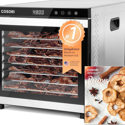 Cosori Food Dehydrator, Bigger Than 7 Trays with Large 6.5 ft² Drying Space, Stainless Steel Trays, 600W Faster Drying, 165°F Dehydrated Dryer for Jerky, Dog Treats, Herbs, Meat, Fruit, Yogurt, Silver