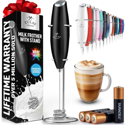 Zulay Kitchen Мощный капучинатор-пеновзбиватель на батарейках Duracell – Ультрабыстрый ручной миксер для напитков – Электрический венчик для взбивания пены для кофе, латте, капучино и матча – Мотор Z1 – Черный
