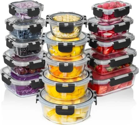 Razab 30-teilige Glas-Frischhaltedosen mit Deckel – wiederverwendbare Meal-Prep-Behälter aus Glas für Mittagessen und Reste – luftdichte und auslaufsichere Schnappverschlussdeckel – ofen-, gefrier-, mikrowellen- und spülmaschinenfest