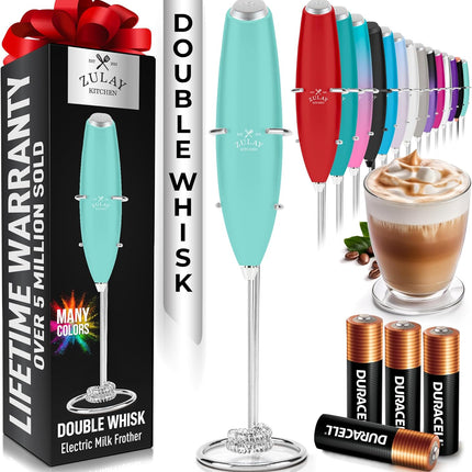 Zulay Kitchen Мощный капучинатор-пеновзбиватель на батарейках Duracell – Ультрабыстрый ручной миксер для напитков – Электрический венчик для взбивания пены для кофе, латте, капучино и матча – Мотор Z1 – Черный