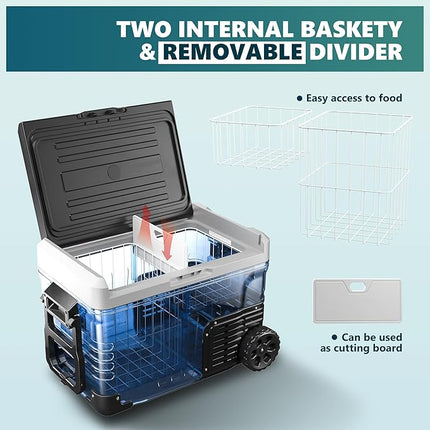[Local warehouse]EUHOMY 12 Volt Refrigerator, 47QT(35L) Electric Cooler, Portable Freezer 12V/24V DC 100-240V AC, 12V Fridge -4℉~68℉, 12V Cooler with Wheels & 2 Baskets for Travel, Truck, Boat, Camping