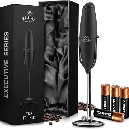 Zulay Kitchen Мощный капучинатор-пеновзбиватель на батарейках Duracell – Ультрабыстрый ручной миксер для напитков – Электрический венчик для взбивания пены для кофе, латте, капучино и матча – Мотор Z1 – Черный