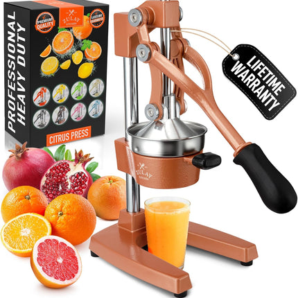 Соковыжималка Zulay Kitchen из чугуна – Прочная ручная соковыжималка со съемными ситами для легкой очистки, Пресс для апельсинового сока цитрусовых, Идеально подходит для барменов, любителей сока и приверженцев здорового образа жизни