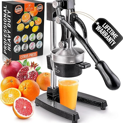 Соковыжималка Zulay Kitchen из чугуна – Прочная ручная соковыжималка со съемными ситами для легкой очистки, Пресс для апельсинового сока цитрусовых, Идеально подходит для барменов, любителей сока и приверженцев здорового образа жизни