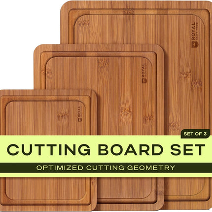 ROYAL CRAFT WOOD Деревянные разделочные доски для приготовления пищи и сервировки – Набор сервировочных досок из бамбукового дерева с глубоким желобом для сока и боковыми ручками – Для мясной нарезки и разделки мяса