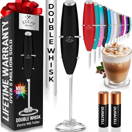 Zulay Kitchen Мощный капучинатор-пеновзбиватель на батарейках Duracell – Ультрабыстрый ручной миксер для напитков – Электрический венчик для взбивания пены для кофе, латте, капучино и матча – Мотор Z1 – Черный