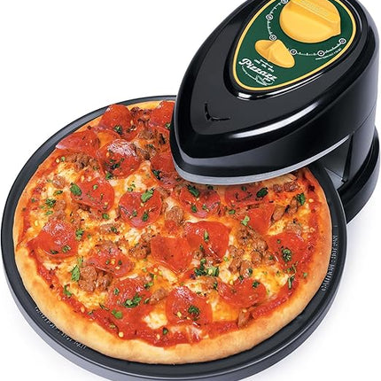 Presto 03434 Pizzaz Plus Вращающаяся печь – 12-дюймовая, настольная печь для пиццы, антипригарный противень, верхний и нижний нагревательные элементы, легко чистить, зеленый/золотой