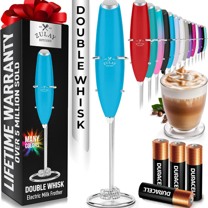 Zulay Kitchen Мощный капучинатор-пеновзбиватель для молока с батарейками Duracell — Сверхбыстрый ручной миксер для напитков — Электрический венчик для приготовления пенки для кофе, латте, капучино и матчи — Мотор Z1 — Черный